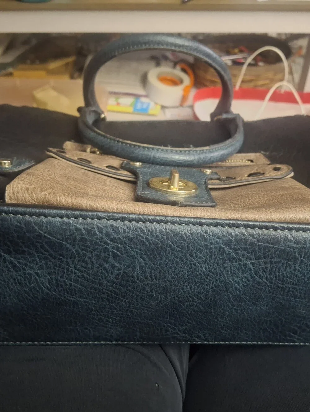 DIOPHY Two-Tone Black and Brown Women's Satchel with Gold Hardware